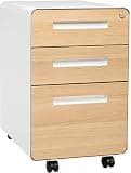 Laura Davidson Furniture Stockpile 3 Drawer File Cabinet with Lock - Under Office Desk Metal Filing Cabinet, Legal/Letter File Folders, Wheels and Stationary Feet, Pre-Assembled, White/Wood