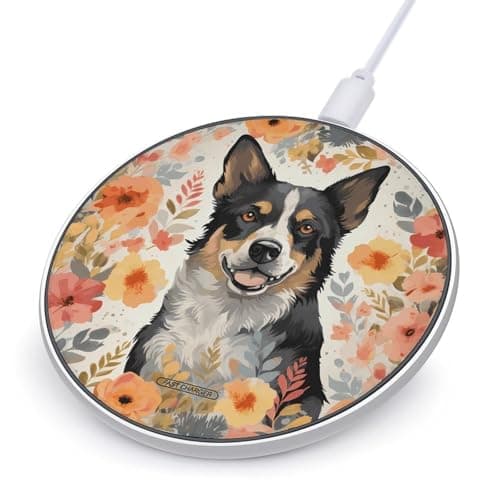 Cattle Dog Florals Wireless Charger Portable 10W Fast Wireless Charging Pad Compatible with Phone Ultra-Thin Charging Station Lightweight Charger Mat for Travel Home Office Desk