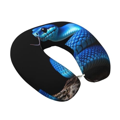 Fuzquwu Blue Viper Snake 2 Pattern Neck Pillow for Traveling Airplane,Pure Memory Foam U-Shaped Neck Pillows for Flight Headrest Sleep