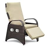 Outdoor Recliner Chair,Separate Adjustment Mechanism PE Wicker Adjustable Reclining Lounge Chair and Removable Soft Cushion,Armchair and Ergonomic for Home, Sunbathing or Relaxation
