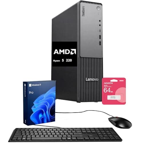 Lenovo ThinkCentre Neo 55s Business SFF Desktop, AMD Ryzen 5 220 (up to 4.9 GHz), 16GB DDR5, 512GB SSD, Support 2-Monitor 4K, HDMI, DP, Wired KB & Mouse, Wi-Fi, Win 11 Pro, 2026 Small PC, w/Bundle