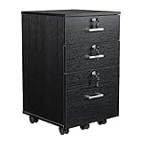 3-Drawer Wooden File Cabinet with Lock, 3 Drawer Vertical File Cabinets with 3 Lock,Printer Stand Mobile Storage Cabinet,Filing Storage Drawer for Home,Office,Black(15.75" L x 15.75" W x 26.1" H)