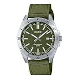 Casio Analog Watch MTP-B155C-3EV, Green Dial, Olive Nylon Strap, 50M Water Resistant, Date Display, Sport Style