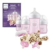 Philips Avent Natural Response Baby Gift Set - 3X 4oz Pink Bottles with Slow Flow Nipples (Flow 2), 1x 9oz Pink Bottle with Medium Flow Nipples (Flow 3), 2X Soothie Pacifiers 0-3m, SCD838/03