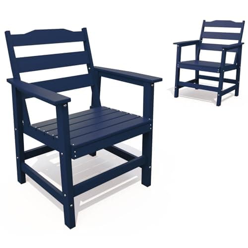 THOEOE Outdoor Dining Chair Set of 2, Patio Dining Chairs with Arms, All-Weather HDPE Outdoor Chairs for Garden, Poolside, Deck, Navy Blue