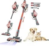 WLOTPO Cordless Vacuum Cleaner for Home,Lightweight Stick Vacuum Cordless Rechargeable with Power Suction, Up to 35 Mins Runtime, Hardwood Floor Vacuum for Pet Hair,Carpets,Tile(Ruby Red)