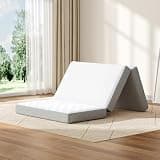 PIXOURA Trifold Mattress Twin Size, 4 Inch Foldable Memory Foam Mattress with Portable Handle, Washable Cover & Carry Bag, Non-Slip Tri Folding Mattress for Guest Bed, Camping, RV, White