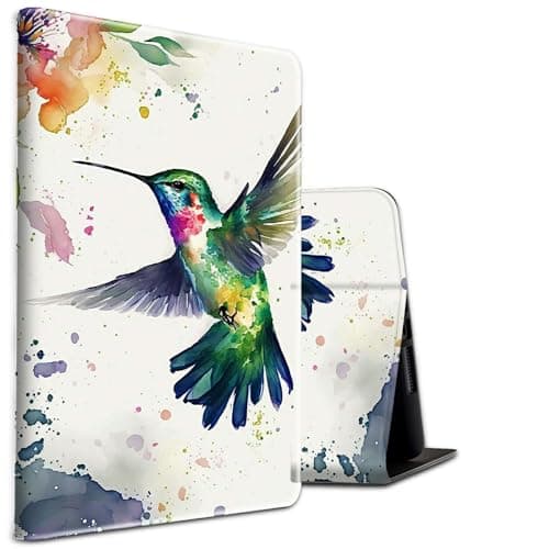 Case for Kindle Fire 7 Tablet (12th Gen, 2022 Release) and Fire 7 Kids Tablet (12th Gen, 2022 Release) PU Leather Shockproof Stand Protective Cover with Auto Sleep/Wake,Hummingbird Flower Floral