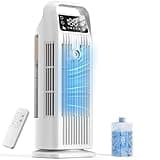 Portable Air Conditioner, 4 in 1 Evaporative Air Cooler with Remote Control, 1200ML Water Tank, 120 Oscillating, 4 Speeds, 12H Timer, Mist Spray Tower Fan for Home Office, White