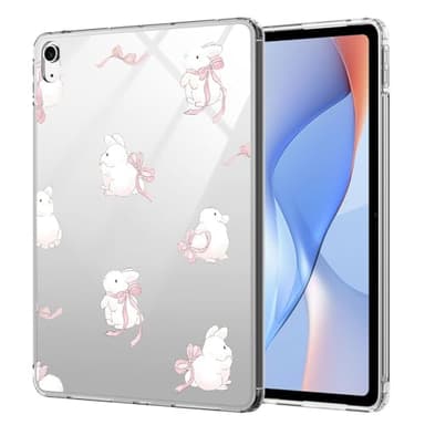 AdorableWhimsy Cute Bunny Bow Case for iPad Pro 11 Inch M4 2024/M5 2025 Aesthetic Lovely Animal Design Clear Protective Slim Tablet Cover Shockproof Transparent Hard Shell