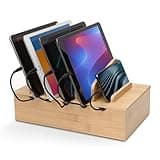 Prosumer's Choice Wooden Charging Station Organizer - 5-Port Base for Phones, Tablets and Laptops - Multi-Device Docking Station with Removable Divider Slots - Cord Box with Cable Management - Bamboo