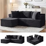 Korser 80" Cloud Modular Sectional Sofa with L-Shaped, Boneless Couches for Living Room, Fluffy Comfy Corduroy Deep Seat with Ottoman, Bedroom, Apartment, No Assembly Required