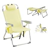 HOMSUPPLIE'S Folding Beach Chair Adjustable Headrest w/5 Flexible Tilt Angle, with Backpack Design, Headrests, Cup Holders & Armrests - Ideal for Sand,Camping, Lawn Concerts (Headrest,Yellow, 1 pcs)