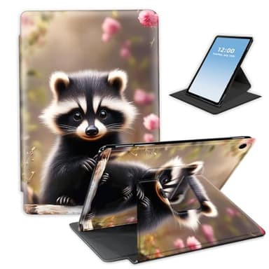 HGGJFLYX for iPad 10.2 inch 2021/2020/2019,360 Degree Rotating Multi-Angle Viewing Stand Leather Cover 10.2" for iPad 7th/8th/9th Generation,Auto Sleep/Wake,Raccoon in Blossom Grove