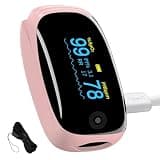 Rechargeable Pulse Oximeter with Respiration, Pink OLED Display Fingertip Oxygen Monitor, Track SpO2 Pulse Rate PI and RR, Fast Accurate Reading Lanyard Included for Home and Outdoor Sports