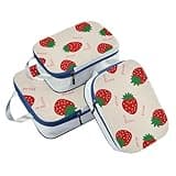 With Zipper 3 Set Packing Travel Organizer 100% Polyester Closet Storage Bags, Cute Cartoon Strawberry Beige (3 Set)