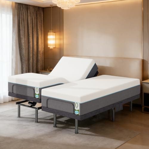 Opoiar Split King Adjustable Bed Frame with 12" Mattress & USB Ports & Under Bed Light Electric Bed Base with Head and Foot Incline, Zero Gravity Mode, Adjustable Legs, Wireless Remote, Easy Assembly
