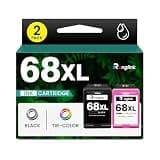 68XL Ink Cartridges Combo Pack Replacement for HP 68 Ink Cartridge Black Color for Envy 6152e 6155e 6552e 6555e 6558e 6110e 6110r 6120e 6130e 6131e 6132e 6165e 6520e Printer Ink (1 Black, 1 Tri-Color)