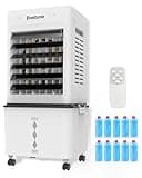 Frostyne Portable Evaporative Air Cooler w/Humidifier – 3Ga Water Tank, 10 Ice Packs, 6 Speeds & 4 Modes, Timer & Remote, Windowless Portable Fan for Bedroom, Home, Office,Black