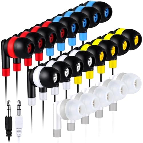 Kanayu 100 Pack Wired Earbuds Bulk for Classroom Ear Headphones Wired Basic Student Earbuds No Microphone with 3.5mm Jack for Class Laptop School Library, Individually Bagged (Multicolor)