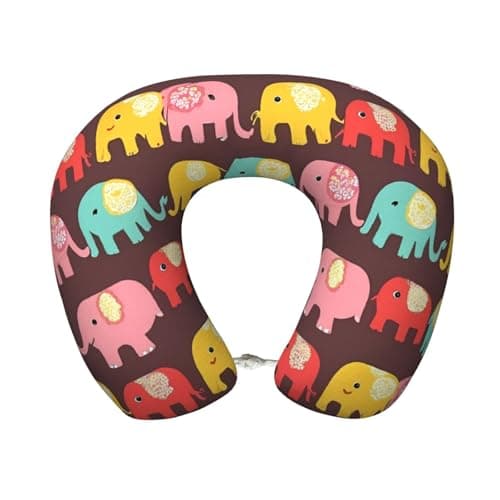Hekroxu Cute Elephants Print Travel Pillow Pure Memory Foam Neck Pillow Airplane for Traveling,Car, Train,Napping,Traveling,Washable Cover