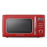 Galanz GLCMKZ11RDR10 Retro Countertop Microwave Oven with Auto Cook & Reheat, Defrost, Quick Start Functions, Easy Clean with Glass Turntable, Pull Handle, 1.1 cu ft, Red