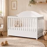 Emirde Standard Baby Crib with Under-Crib Storage Drawer, GREENGUARD Gold Certified Solid Wood Crib for Newborn to Toddler, White