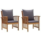 DXKDUSOKJ Set of 2 Solid Acacia Wood Garden Patio Chairs with Seat Cushions and Back Pillows for Outdoor Dining