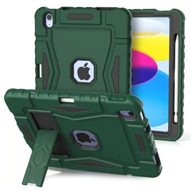 YIHE Case for iPad 11th Gen 11" 2025 & 10th Gen 10.9" 2022, Heavy Duty Shockproof Rugged Protective Cover with Built-in Pencil Holder & Kickstand, iPad A16 Case for Kids Boys Girls, Midnight Green
