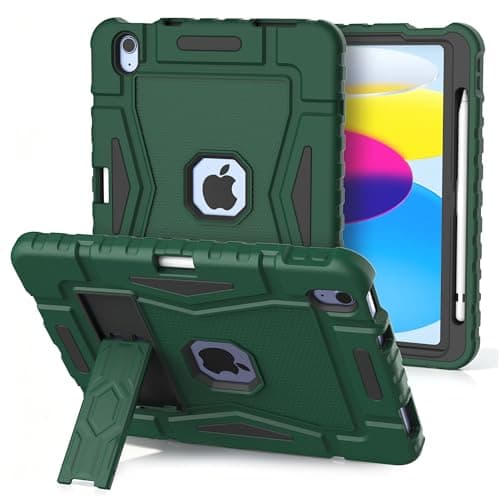 YIHE Case for iPad 11th Gen 11" 2025 & 10th Gen 10.9" 2022, Heavy Duty Shockproof Rugged Protective Cover with Built-in Pencil Holder & Kickstand, iPad A16 Case for Kids Boys Girls, Midnight Green