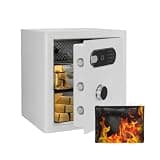 XPEDITION 3.38 cu.ft Vintage Retro Home Safe with Wheels, Large Digital Safe Box with Key, Built-In Drawer, Removable Shelf, Fireproof Waterproof Bag, Aesthetic Beige Safe for Bedroom Decor