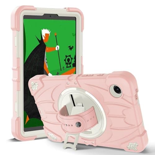Case for Samsung Galaxy Tab A11 8.7 inch,Bat Pattern Design,Heavy Duty Shockproof Protective Cover with Wristband/Bracket/Pen Holder/Shoulder Strap,Halloween,Kids Friendly,Pink