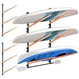 ElaraBerry Kayak Storage Rack Garage Wall Mount Rack Heavy L-Frame Holder with Foldable Arms Adjustable Hangers for Indoor Outdoor Canoe Paddleboard, Supports 150LB(3 Tiers)