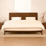 FLEXISPOT Hako G1 Solid Wood Platform Bed Frame King, Rubberwood, Tool-Free Assembly, 1500 lbs Heavy Duty, Storage Headboard with Charging Station, Low Profile Japandi Minimalist Design, Brown