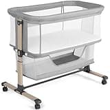 Cowiewie Bassinet Bedside Sleeper, Portable, Breathable, Adjustable Baby Bedside Bassinet for Peaceful Nights, Light Grey