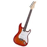 Electric Guitar Starter Kit, Sunset Red, Basswood Body with Rosewood Fingerboard, 22 Frets, SSS Pickups, with Gig Bag, Strap, and Cable