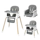 JOYMOR 5 in 1 Baby High Chair for Babies and Toddlers, Portable Highchair Fold Compact, ConvertibleBaby Feeding Chair Booster for Eating with Detachable Double Tray, 5 Point Harness (Gray)