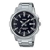 Casio Men's Analog Watch MTP-E195D-1AV, Black Dial, Stainless Steel Band, Date Display, 10 Year Battery, Water Resistant 50M