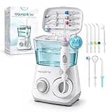 Bostontech Aquapik 100 Countertop Water Flosser for Teeth, 600 ml Corded Oral Irrigator with 10 Pressure Levels, 8 Nozzles Including Nasal Tip, 360° Tip, for Braces, Implants, Gums, White