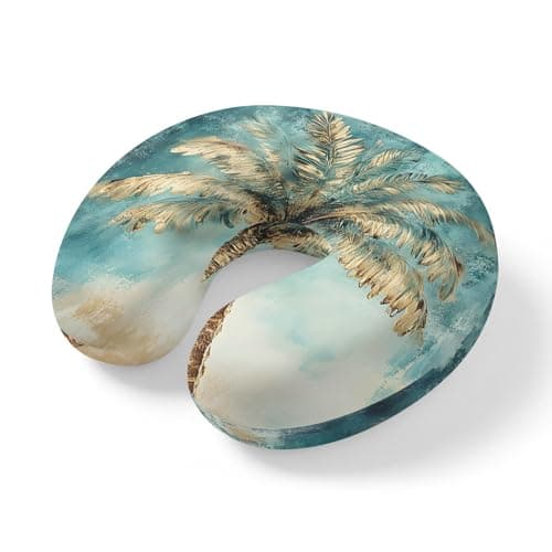 ZFUNCING Travel Pillows U-Shaped Neck Pillow Tropical Plant Coconut Tree Ergonomic Memory Foam Pillow Head Cushion,Retro Blue Background Soft Portable Neck Pillows for Office Airplane Car Train