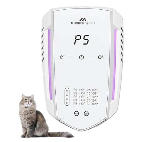 Morrerfresh Cat Litter Deodorizer & Pet Odor Eliminator for Home, Ozone Air Purifier Plug in for Strong Dog Poof, Litter Box Deodorizer with 5 Mode for Smoke, Wardrobe, Garage, Car