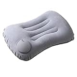 Inflatable Travel Pillow with Built-in Pump, Press to Inflate Neck Support Pillow for Airplanes, Camping & Office Nap, Compact Foldable Travel Accessories, Soft Velvet