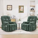 Hicosit Manual 360°Swivel Rocker Recliner Chair Set of 2,Single Recliner Seat with Cup Holders,Recliner Chairs for Adults, Upholstered Fabric Lazy Boy Recliner for Bedroom,Living Room,Green