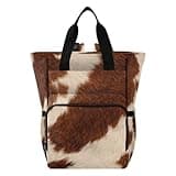 Nesatuwa Cowhide Brown Pattern Diaper Bag Backpack Waterproof Large Capacity Multifunctional Diaper Bags with Insulated Pockets and Stroller Straps Travel Backpack for Baby Girl/Boy