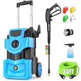 Imdot Pressure Washer with 33FT Flexible Extension Hose, 4 Nozzles, Foam Cannon, Best Power Washer for Cars/Patios/Driveways, Blue