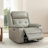 Leather Power Recliner Chair, Electric Wall Hugger Sofa with Adjustable Headrest, Grey Lounger Reclining Chair for Adults with USB Charging Ports for Living Room