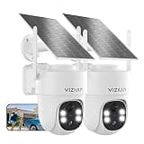 VIZIUUY Solar Security Cameras Wireless Outdoor, 2 Pack 3MP Security Cameras Wireless Outdoor, Pan Tilt 360°WiFi Camera with Color Night Vision/PIR Sensor/2-Way Audio/Alexa/Google Assistant