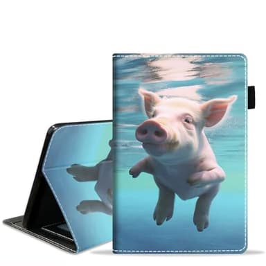 POIUYTREW Case for Amazon Kindle Fire 7 Tablet (7" Display, 9th/7th Generation, 2019/2017 Release) - PU Leather Folio Cover with Smart Auto Wake/Sleep, Swimming Pig