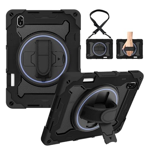 for Huawei Matepad Pro 13.2 2024/2025 Shockproof Case,Heavy Duty Rugged 3 Layer Protective Case Cover W 360 Rotating Grip Bracket+Shoulder Strap,Black