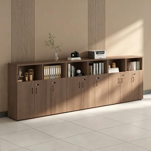 HSHBDDM File Cabinet with Password Lock, Wood Lateral Filing Cabinet for Letter/A4 Files, 3 Drawer with Door, Printer Stand with Open Shelves for Home Office